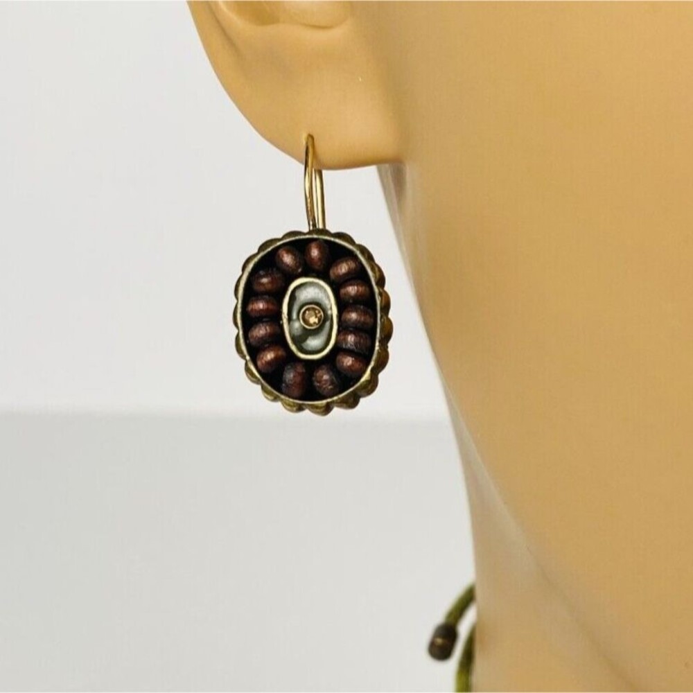 Vintage Lia Sophia Floral Medallion Necklace Choker and Earrings Green Brown Set - Picture 3 of 11